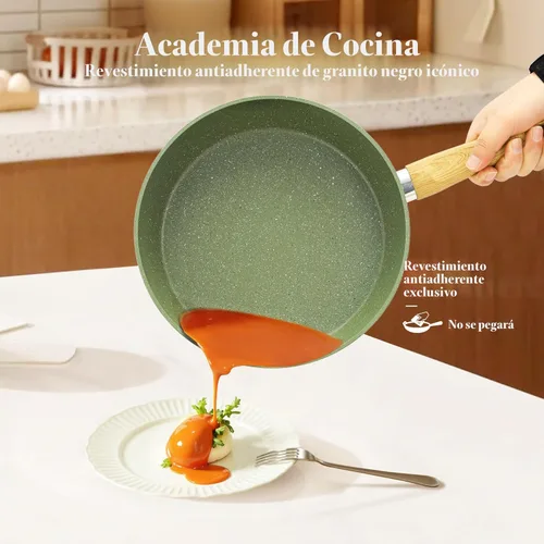 Miniatura 2 de Kitchen Academy Juego de utensilios de cocina de inducción de 17 piezas con plancha, ollas y sartenes de granito verde antiadherentes, juego