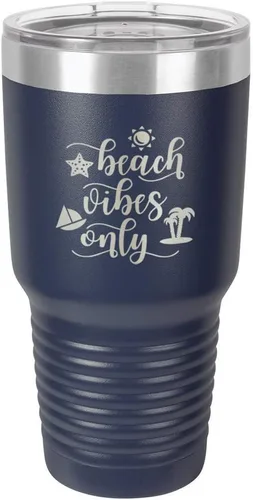 Miniatura 18 de BEACH VIBES ONLY - Vaso negro de 30 onzas con popote y tapa superior deslizante, taza de viaje de acero inoxidable, en comparación con Yeti Rambler