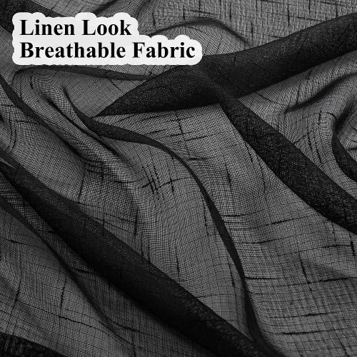 Miniatura 4 de Cortinas plisadas negras traslúcidas de 84 pulgadas de largo, 2 paneles para dormitorio, lino texturizado, ganchos transparentes para pista