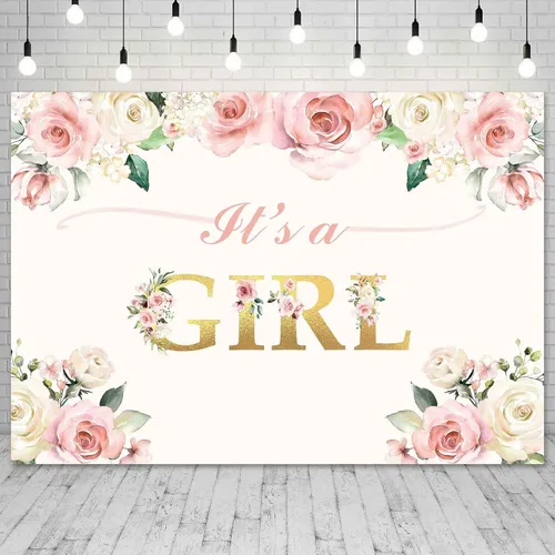 Miniatura 2 de Fondo de fiesta con texto en inglés "It's a Girl" para baby shower, decoración de fiesta, acuarela, fondo floral rosa, fondo de fotografía, regalos
