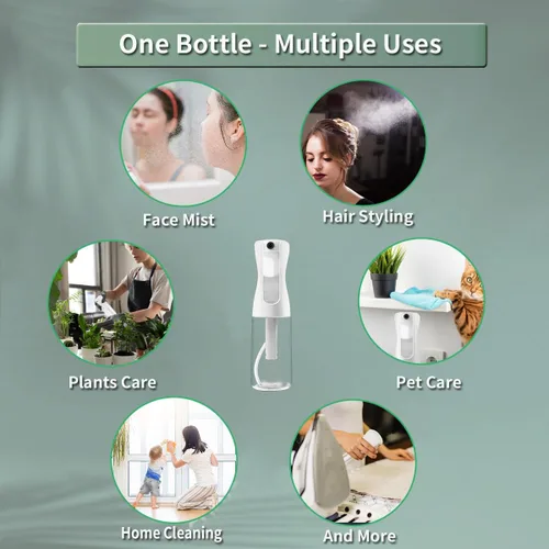 Miniatura 5 de FIRUZA Botellas de pulverización continua para cabello, pulverizador de niebla ultrafina (6.8 fl oz/6.8 onzas, paquete de 2), rociador de agua