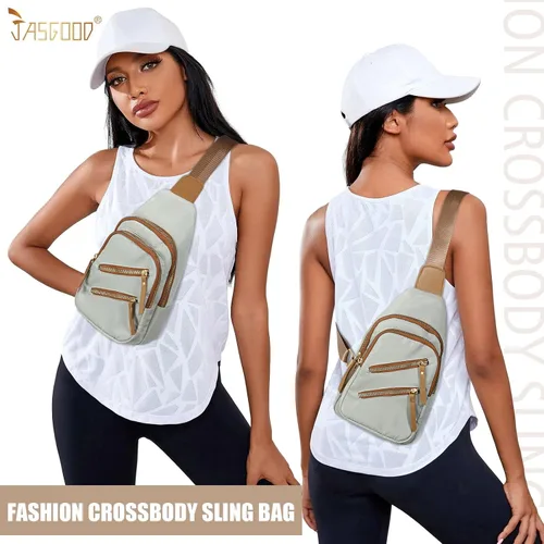 Miniatura 2 de JASGOOD Mochila bandolera pequeña para mujer, cangurera, cangurera, bolsa de hombro para viajes, D-light Verde