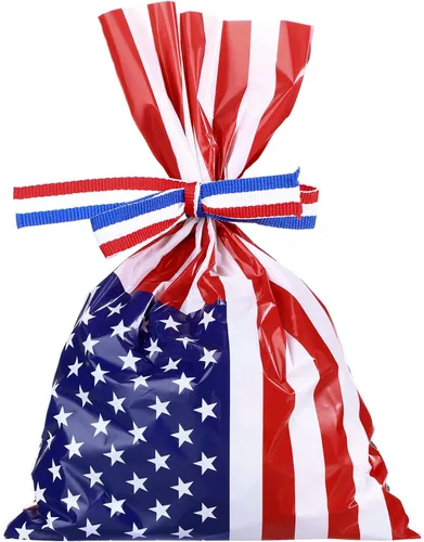 Miniatura 4 de Tenare 100 bolsas patrióticas de celofán de regalo a granel, de plástico, rojo, blanco, azul, bandera estadounidense, bolsas de celofán, bolsas de 4