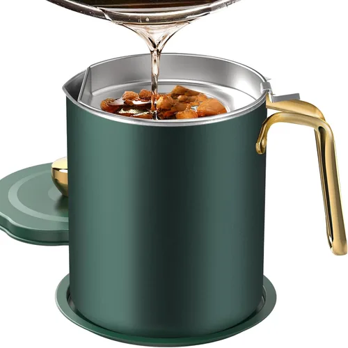 Miniatura 12 de Chihee Contenedor de grasa de acero inoxidable para tocino con filtro de malla fina, 2 litros/67.6 onzas líquidas, lata de aceite de cocina con tapa