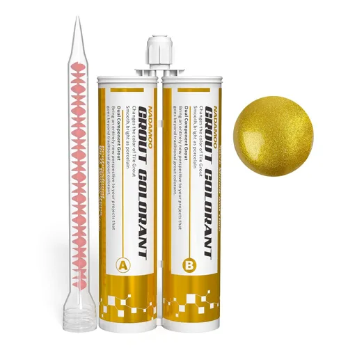 NADAMOO Lechada epoxi dorada brillante, tubos duales impermeables para baldosas de 19 onzas, 13.5 fl oz, línea de lechada de azulejos para ducha,