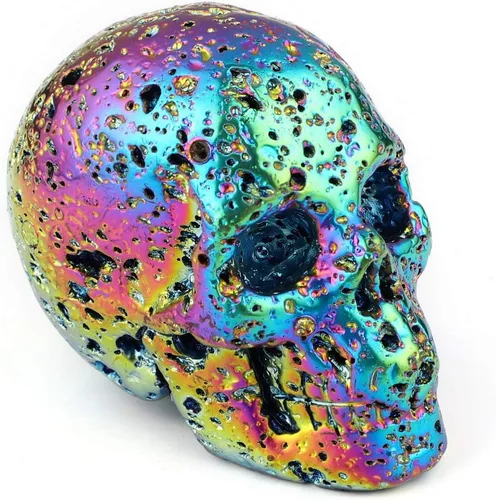 Skullis Calavera de cristal de piedra de lava caliente de 2.0 pulgadas, escultura de arte fino de piedra preciosa tallada a mano, estatua de piedra