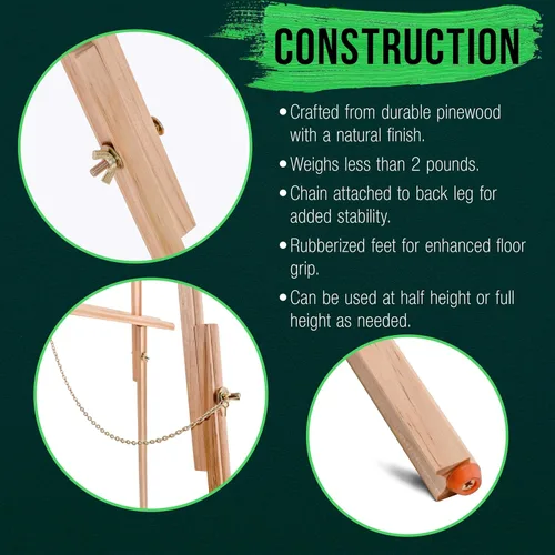 Miniatura 5 de US Art Supply Torrey caballete con trípode de madera, 64 pulgadas de alto x 27.5 pulgadas de ancho, para artista, con cadena ajustable (1 caballete)