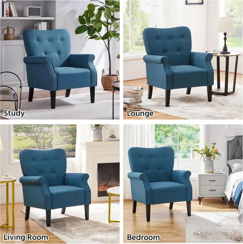 Miniatura 6 de Yaheetech Sillón Moderno, Silla de Acento de Mediados de Siglo con Patas de Madera Resistentes y Respaldo Alto para Espacios Pequeños, Silla de Club