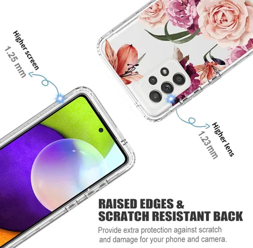 Miniatura 2 de Funda para Galaxy A52 5G/4G/Samsung A52 SM-A526, bonita funda protectora de cuerpo completo transparente con protector de pantalla de vidrio