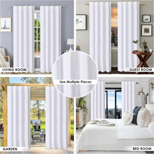 Miniatura 4 de HOMIDATE Juego de cortinas de algodón blanco de 2 a 50 x 63 pulgadas de largo, cortinas texturizadas para dormitorio, sala de estar, cocina, paneles