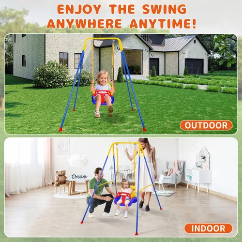 Miniatura 6 de Juego de columpios 3 en 1 para niños pequeños, juego de columpios para bebés con soporte plegable de metal para jugar al aire libre/interior, diseño