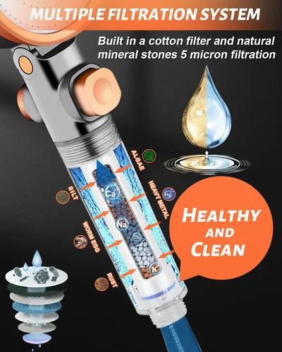 Miniatura 2 de Cabezal de ducha filtrado con spray de mano para el cuidado de la piel y el cabello, cabezales de ducha de alta presión con filtros para agua dura