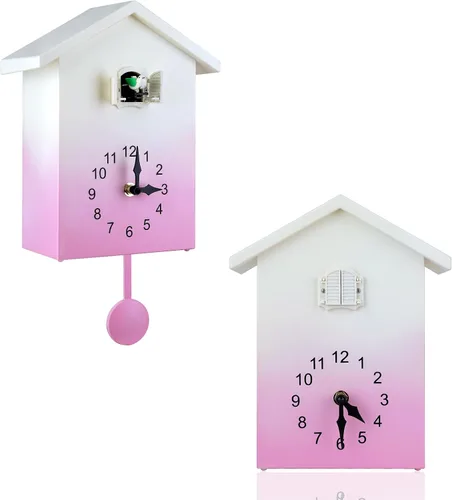 Miniatura 8 de KEYPOWER - Reloj de cuco, reloj de pared de cuco, sonidos de pájaros de cuco o llamada, péndulo de reloj con diseño, casa de pájaros, arte de pared