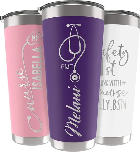 Miniatura 20 de Vaso de enfermera personalizado de 20 onzas con tapa, ejército, grabado con láser, regalos de agradecimiento para enfermeras, regalos de graduación