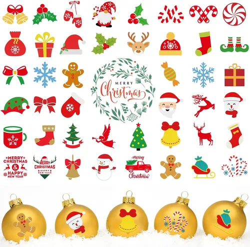 Miniatura 8 de 45 piezas de calcomanías UV con palabras de Navidad para decoración de bola de Navidad, calcomanías de letras de saludo inspiradas en vacaciones