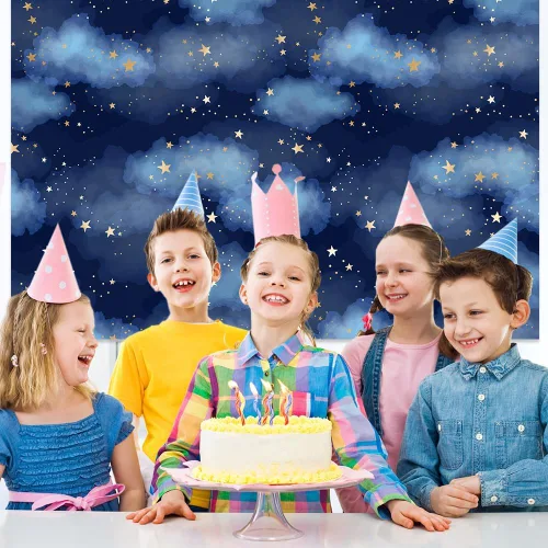 Miniatura 3 de MEHOFOTO Fondo de estudio fotográfico de cielo azul oscuro, nube, accesorios de fondo para niños, cumpleaños, príncipe, baby shower, decoración