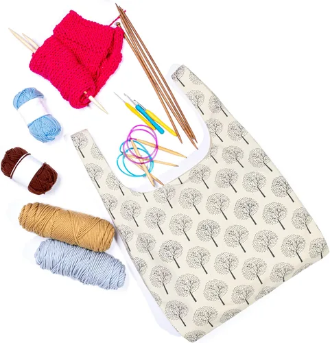 Miniatura 7 de YARWO Bolsa de hilo de tejer, bolsa de mano para agujas de tejer, hilos y proyectos sin finshell, regalos de Navidad y nuevos comienzos para Árbol