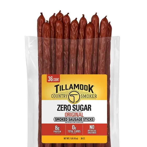 Tillamook Country Smoker - Salchichas ahumadas, sin azúcar, sabor original, 16 onzas (paquete de 36 palitos de carne a granel), salchichas ahumadas