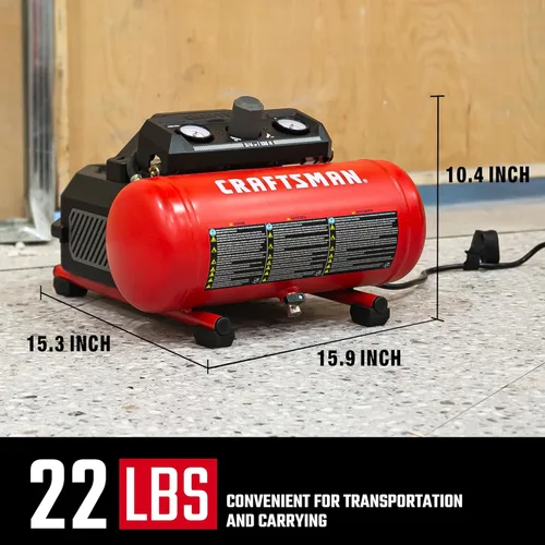 Miniatura 3 de Craftsman Compresor de aire portátil de 1.5 galones, 3/4 HP, 1.5 CFM@90PSI, máximo 125 PSI, sin aceite, compresor de aire ligero para taller