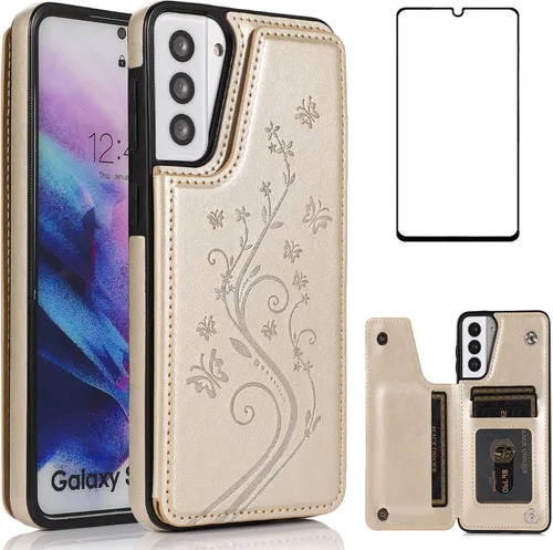 Miniatura 11 de Funda de teléfono para Samsung Galaxy S21 Plus Glaxay S21+ 5G con protector de pantalla de vidrio templado, tarjetero y tarjetero con soporte