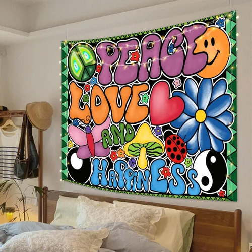 Miniatura 7 de F-FUN SOUL Tapiz de paz amor y felicidad, tapices geniales, 40 x 30 pulgadas, tapices temáticos de los años 70, tapiz estético hippie para colgar