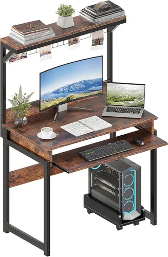 Miniatura 10 de ALISENED Escritorio pequeño para computadora de 31.5" con estante superior, escritorio de oficina, mesa de estudio, escritorio de escritura