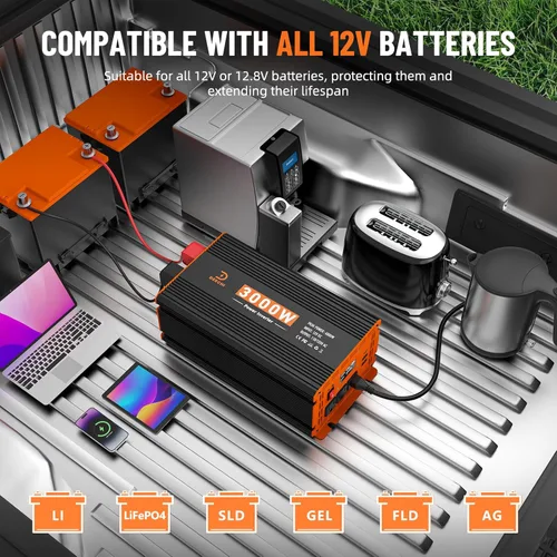 Miniatura 2 de Inversor de corriente de 3000 W de 12 V CC a 110 V/120 V CA convertidor para RV/camión/barco/campamento/inversor de energía solar fuera de la red