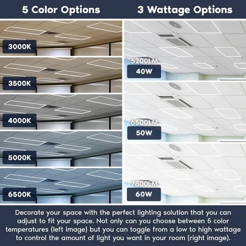 Miniatura 2 de LUXRITE Panel de luces LED con marco iluminado de borde de 2 x 4 pies, 5CCT seleccionable 3000K-6500K, 5200/6500/7800LM, interruptor de 40 W/50 W/60