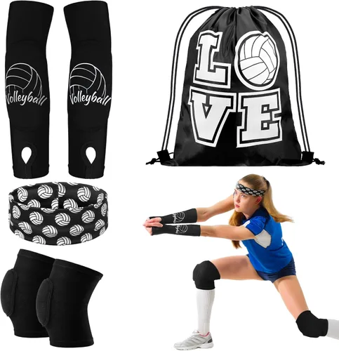 Miniatura 9 de Yinder 4 piezas de rodillera de voleibol y manga para brazo Accesorios de voleibol Incluye funda para el antebrazo, codera, guardamuñeca