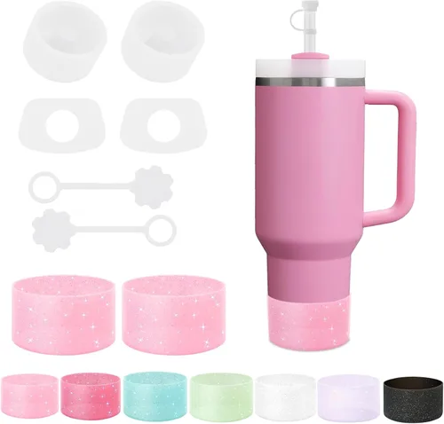 Miniatura 11 de Accesorios para taza Stanley - Juego de 8 piezas, incluye tapa con pajita, tapones redondos y cuadrados a prueba de fugas, botas de silicona