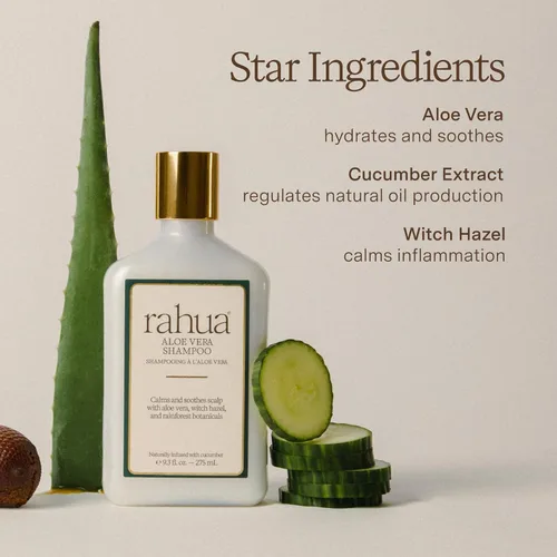 Miniatura 4 de Rahua Champú de aloe vera – Restaurador e hidratante – Limpia, elimina la acumulación y calma el cuero cabelludo sensible – Pepino, Hamamelis