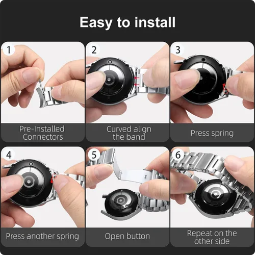 Miniatura 7 de Lenrao Compatible con Galaxy Watch 6/Watch 5, correa clásica de 1.57 a 1.77 pulgadas, correa de metal de acero inoxidable