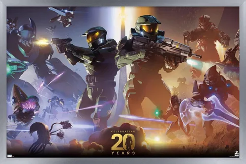 Miniatura 15 de Halo - Póster de pared de 20 años, 22.4 pulgadas de largo x 14.7 pulgadas de ancho, versión enmarcada de madera de granero