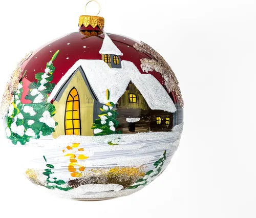 Miniatura 55 de Adorno navideño de capilla azul con soporte, bola de vidrio soplado polaco pintada a mano, bola extra grande de 8 pulgadas/200mm, adorno de fe eterna