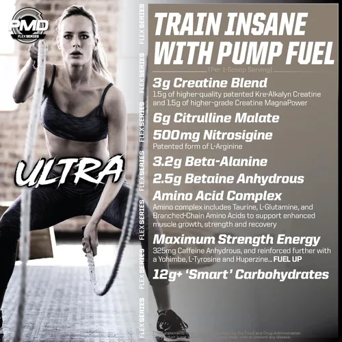 Miniatura 5 de PMD Sports Pump Fuel Ultra Insanity - Polvo de preentrenamiento premium y bomba muscular, mayor enfoque, resistencia y recuperación, creatina Mango