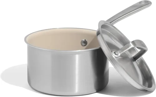 Miniatura 8 de Made In Cookware - 2 QT CeramiClad Non Stick Saucepan with Lid (Antique Brass Handle) - 5-Ply Stainless Clad with Stay-Cool Handle - Professional