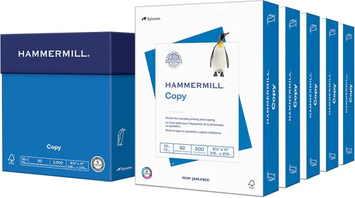 Hammermill Papel para impresora, papel de copia de 20 libras, 8.5 x 11 pulgadas, 5 resmas (2500 hojas), 92 brillante, fabricado en los Estados Unidos