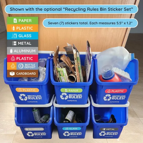 Miniatura 2 de Contenedor de reciclaje apilable de 6 galones en azul, ecológico, sin BPA, práctico reciclador con asa, paquete de 6
