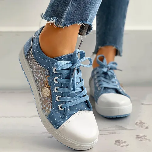 Miniatura 3 de Zapatillas de deporte de moda para mujer, zapatos de lona elegantes de verano para mujer, zapatillas de tenis de encaje, zapatos casuales de caña