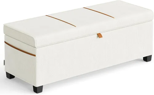 Miniatura 13 de SONGMICS Banco otomano de almacenamiento de terciopelo, reposapiés con patas, 15.7 x 43 x 15.7 pulgadas, banco de extremo de cama, baúl de Blanco