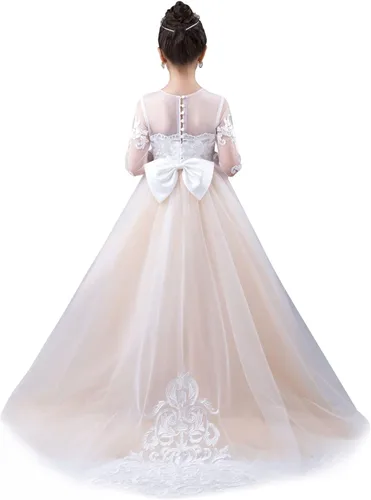 Miniatura 5 de Vestido de princesa de manga larga con encaje blanco marfil GZY202, Marfil