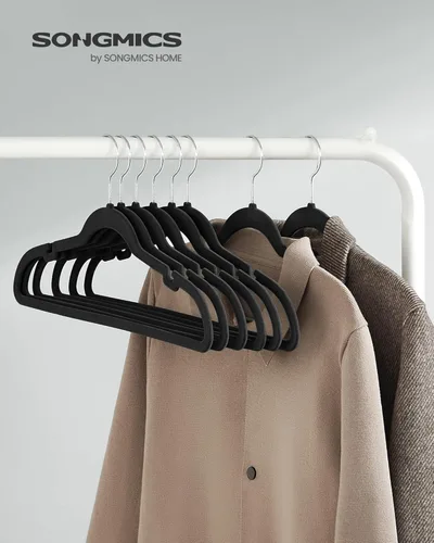 Miniatura 2 de SONGMICS Paquete de 30 perchas de terciopelo antideslizantes con muescas para el hombro, barra para pantalones, gancho giratorio de 360°, ahorro