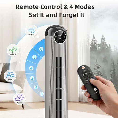 Miniatura 5 de Antarctic Star T36 Tower Fan-36 Inch, Bladeless Oscillating Fan with Remote, 6 Speeds & 4 Modes, LED Display, 9H Timer, Quiet Floor Standing Fan for