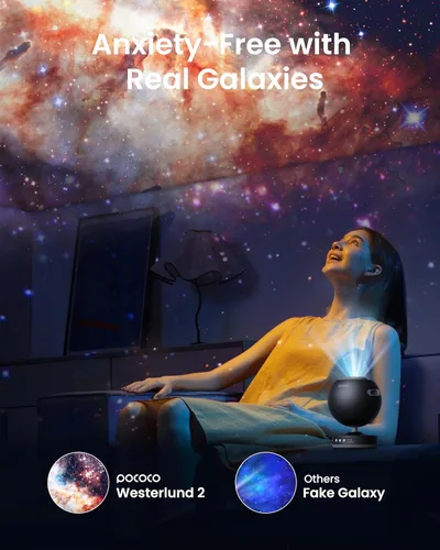 Miniatura 3 de POCOCO Proyector Galaxy Star para dormitorio con discos de película óptica reemplazables, proyector de luz nocturna de planetario para el hogar