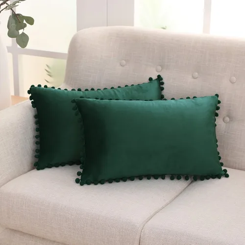 Miniatura 60 de Deconovo Juego de 2 fundas de almohada de terciopelo, 26 x 26 pulgadas, color azul, suaves pompones cuadrados con funda de cremallera oculta