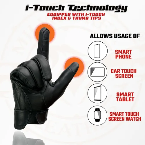 Miniatura 3 de Milwaukee Leather MG7502 - Guantes de mano para motocicleta de gel compatible con pantalla táctil para hombre, color negro