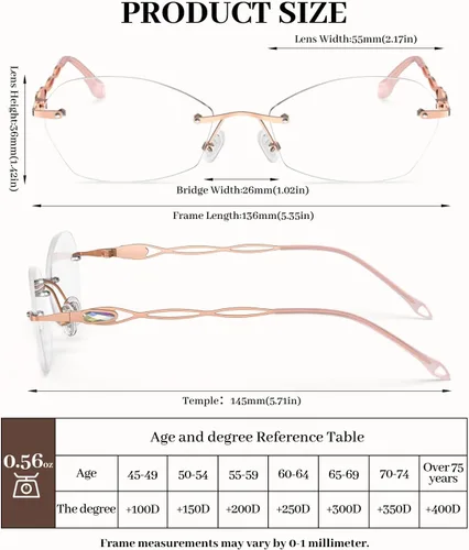 Miniatura 6 de LUFF Rimless Reading Glasses for Women Blue Light Computer Readers Lightweight 16g Metal Frame Eye Strain Relief Rosa
