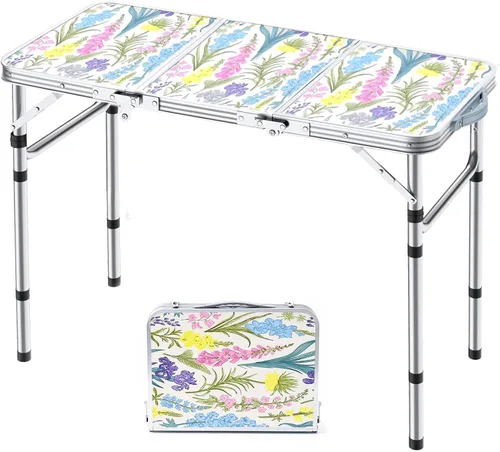 Miniatura 7 de Mesa de camping plegable Yriuat 2 pies mesa de picnic portátil de altura ajustable mesa pequeña de aluminio plegable ligera con asa de transporte