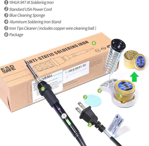 Miniatura 3 de YIHUA 947-III Kit de soldador con estabilización de temperatura, interruptor de encendido y apagado, kit de soldador portátil de 60 W con soporte