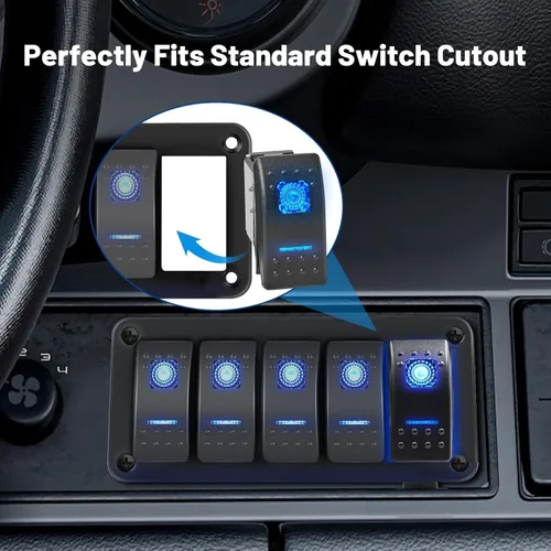 Miniatura 4 de Anina 4 interruptores basculantes de 5 pines SPST 20A/12V 10A/24V encendido/apagado con adhesivo de brillo nocturno y cable de puente, luz LED azul